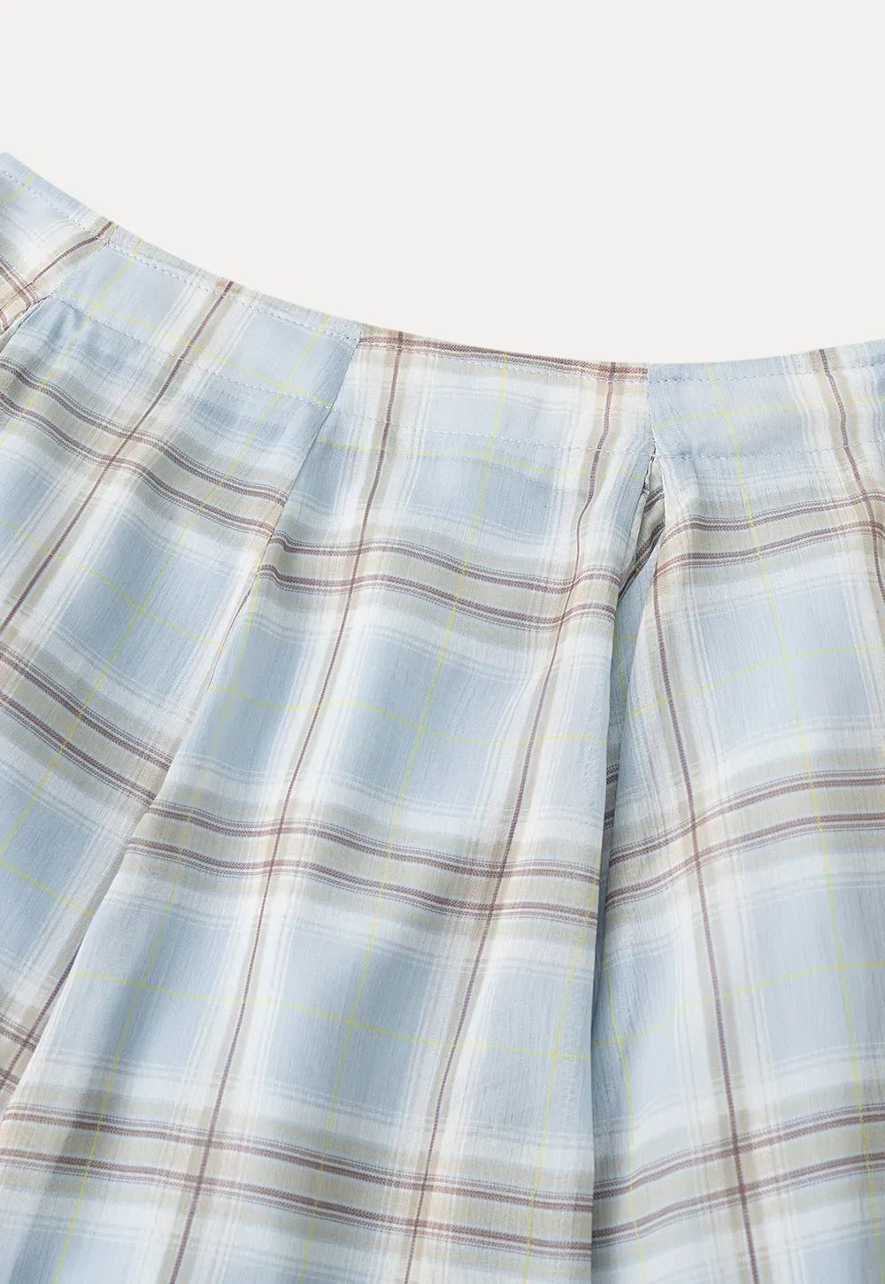 Pleated Plaid Midi Skirt with Asymmetrical Hem