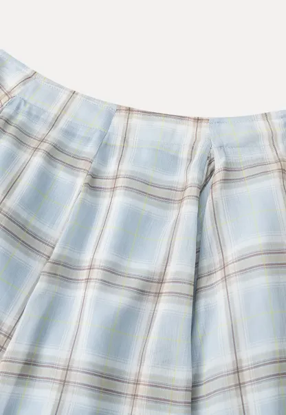 Pleated Plaid Midi Skirt with Asymmetrical Hem