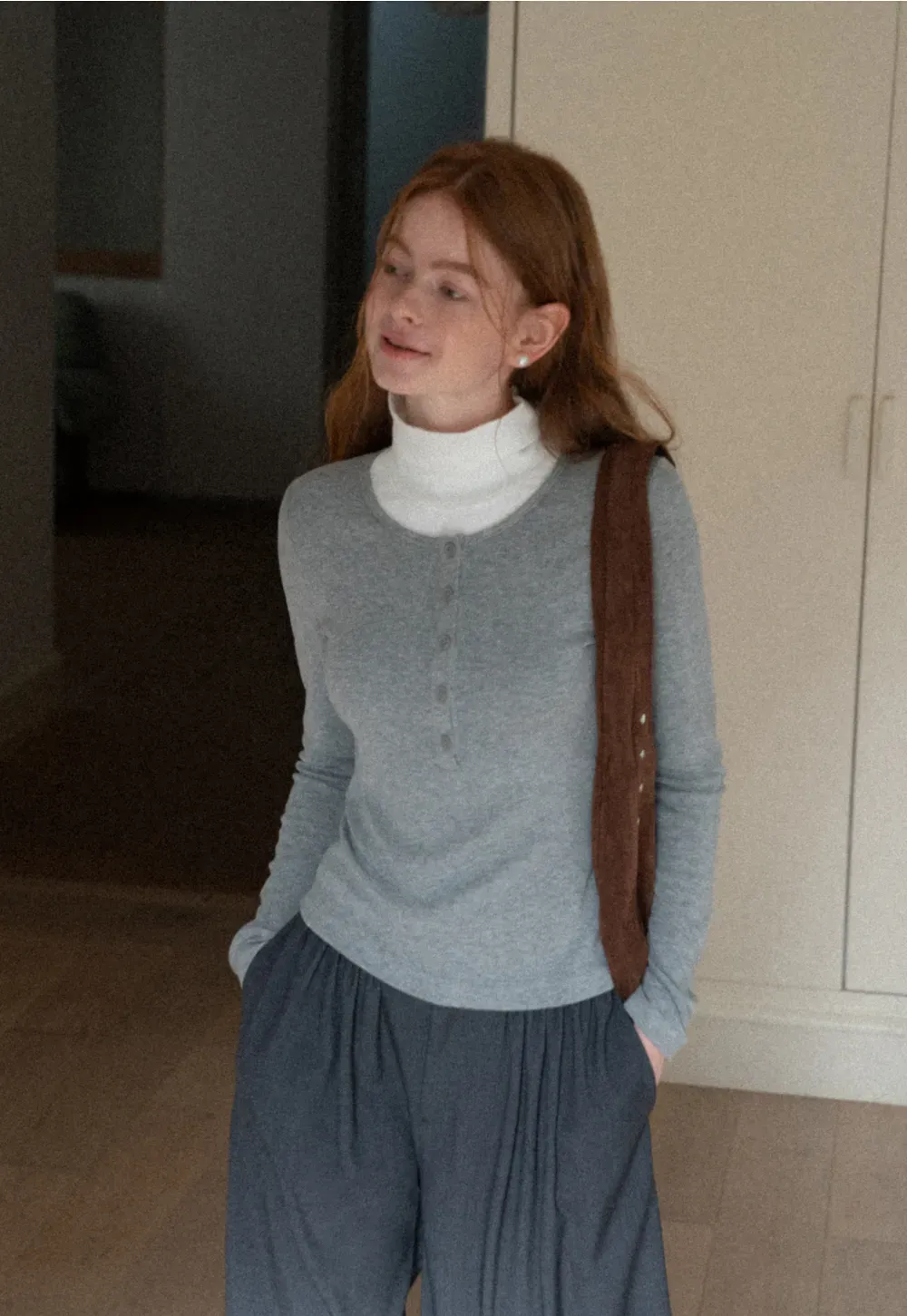 Stylish Gray Long-Sleeve Turtleneck Top