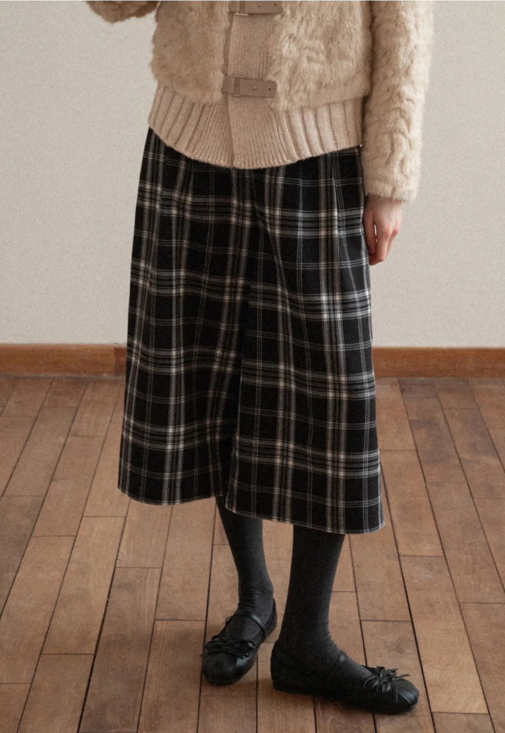 Plaid Wide Leg Pants Culottes Women's Trousers