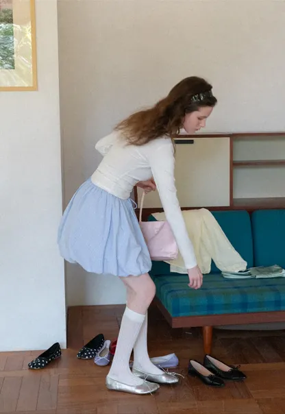 Puffed skirt with drawstring waist