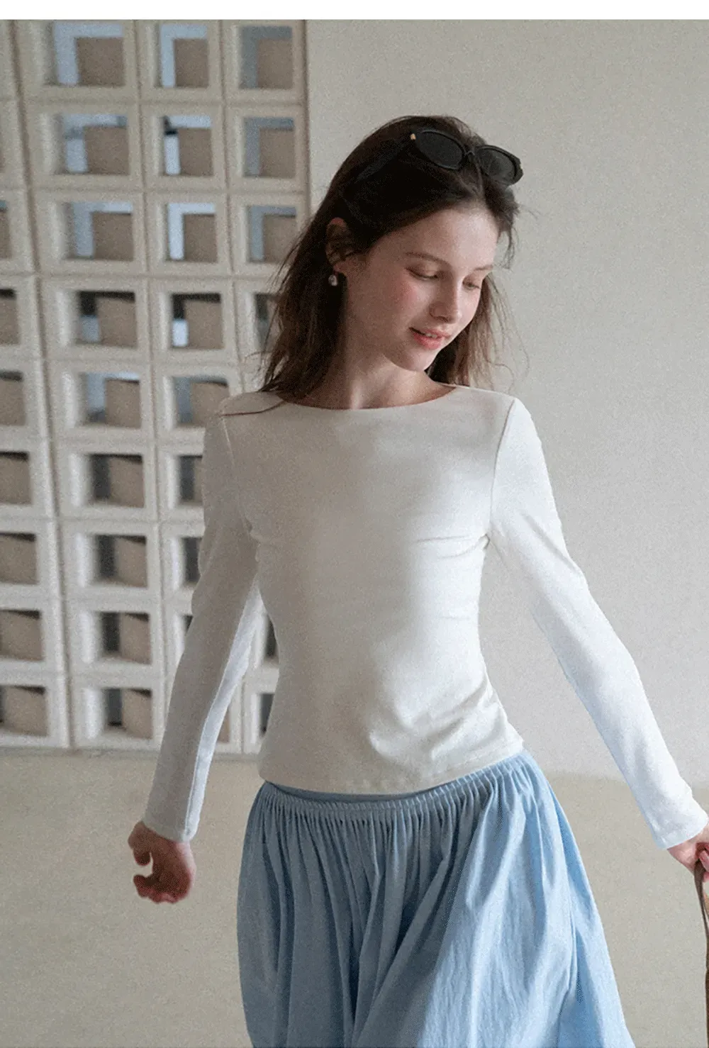 long sleeve boat neck slim fit top