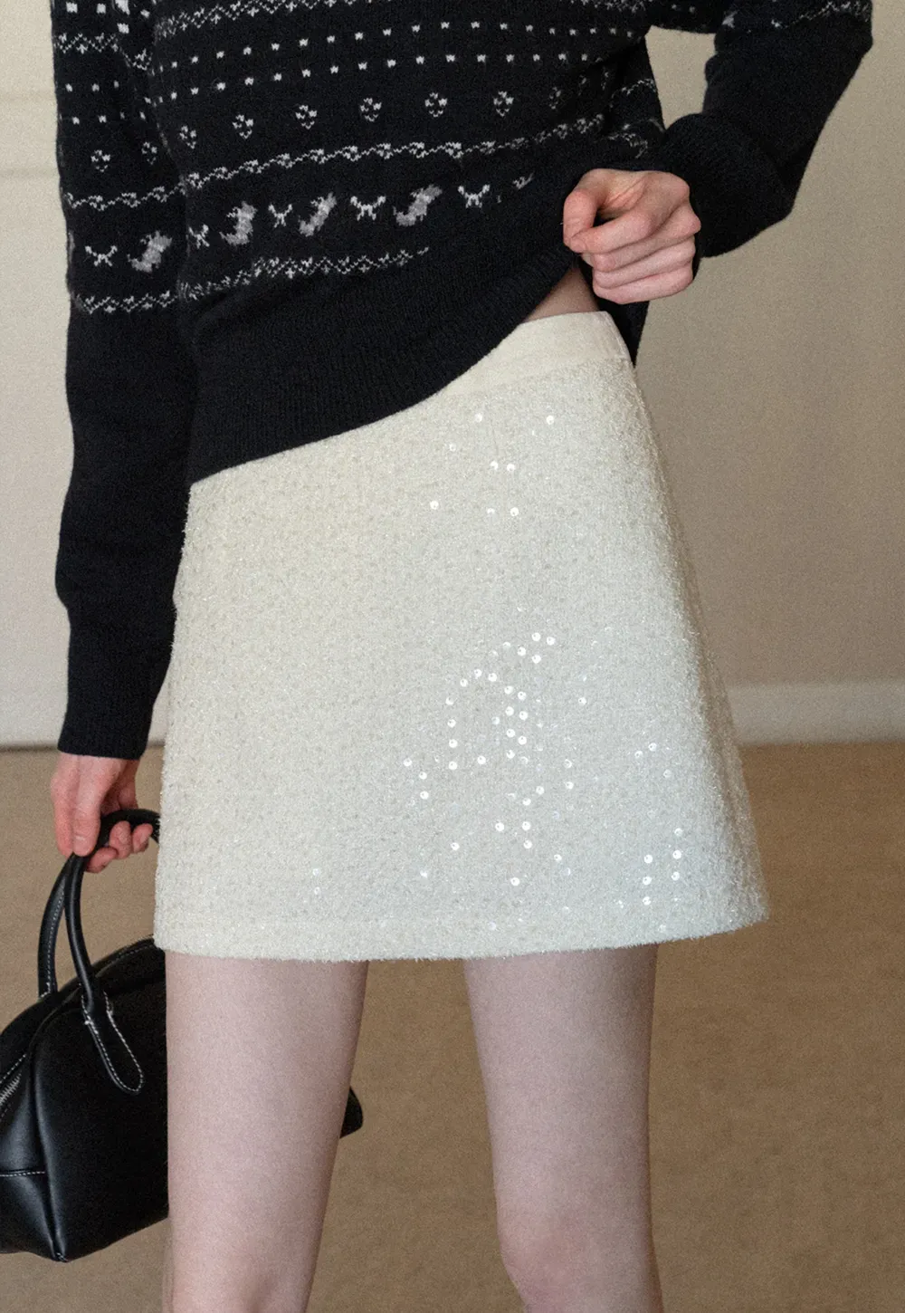 sparkling sequin mini skirt with flared hem