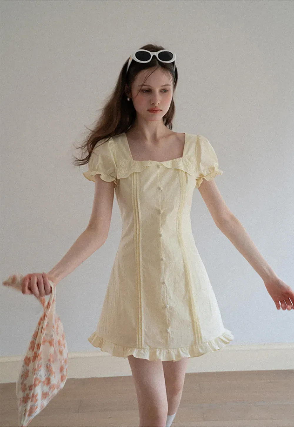 Short Sleeve Button Front Dress with Ruffled Hem