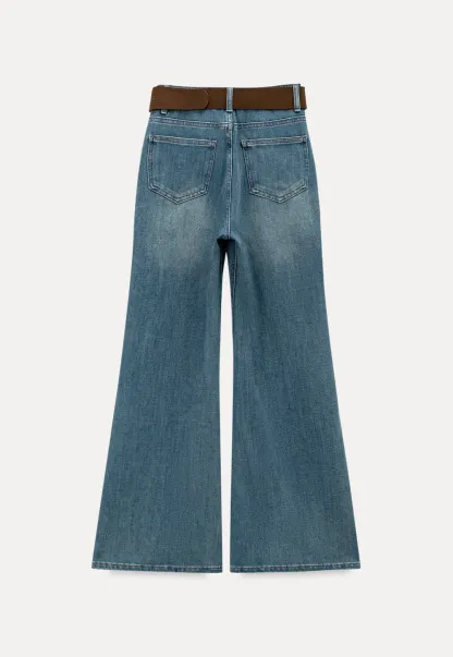 Flared Cut Denim Jeans with High Waist