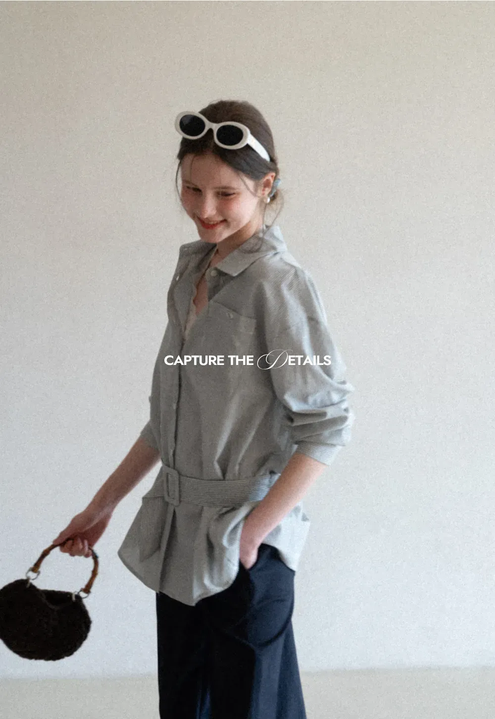 Striped Shirt with Belt and Lace Trim Tank Top