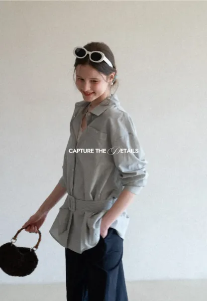 Striped Shirt with Belt and Lace Trim Tank Top