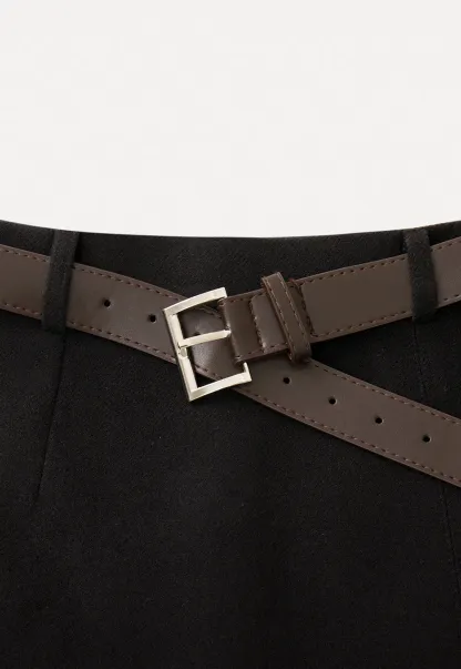 Elegant Mini Skirt with Front Slit and Button Detail