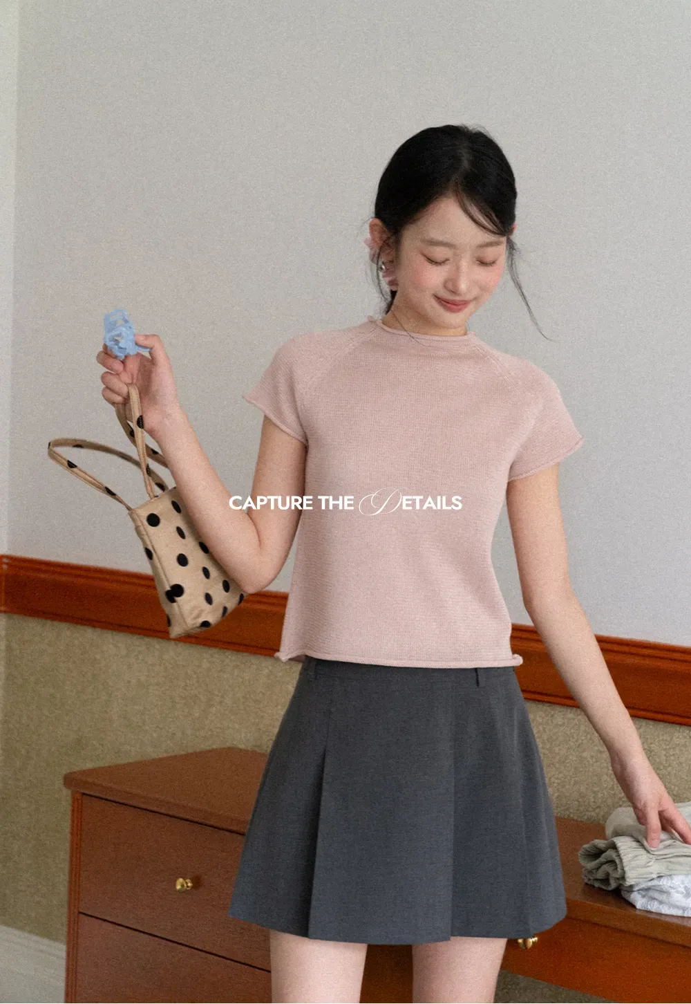 Short Sleeve Ribbed Knit Top with Raglan Sleeves