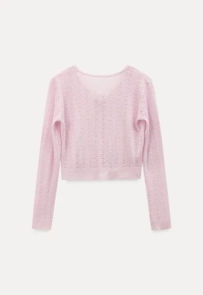 V Neck Cropped Knit Cardigan with Floral Button