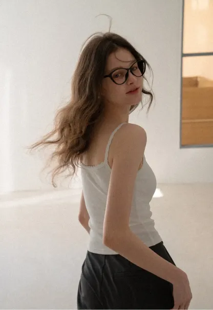 Lace Trim Button Front Tank Top