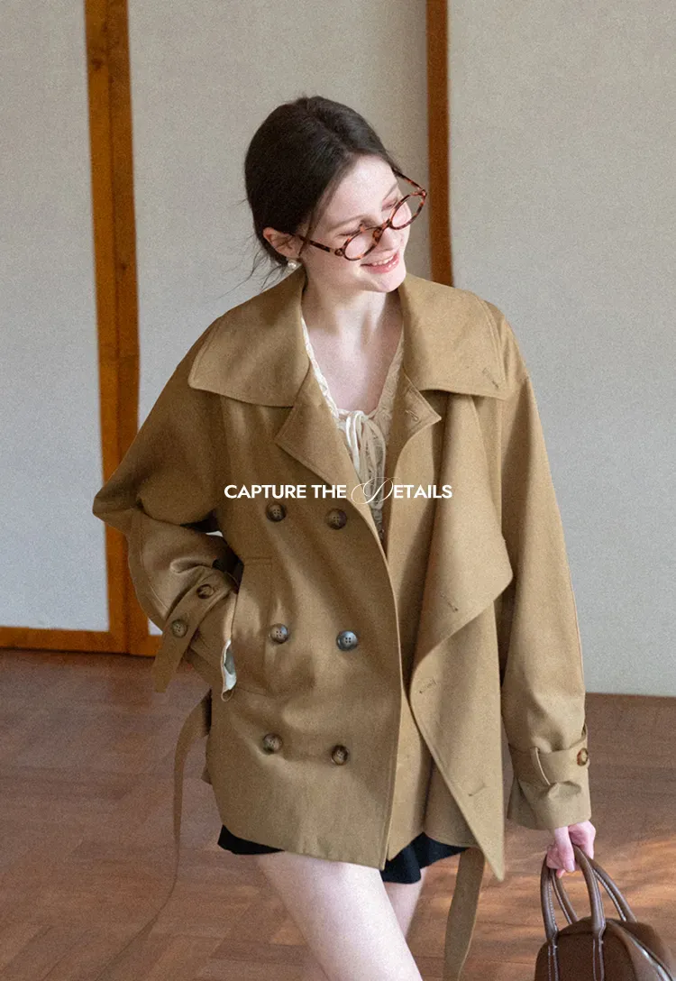 Double Breasted Short Jacket with Belted Waist