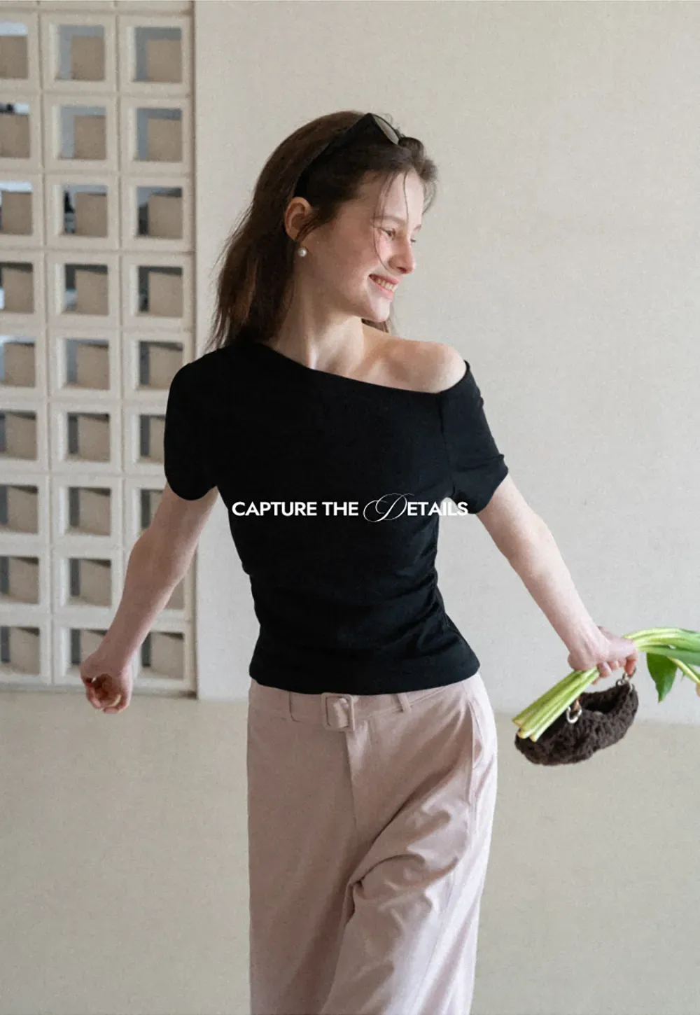 Off shoulder short sleeve fitted t shirt