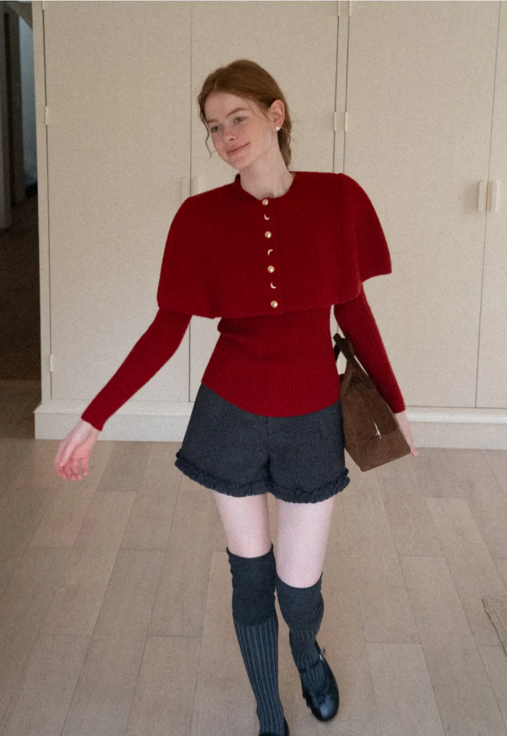 High waist shorts with ruffle hem and belt design