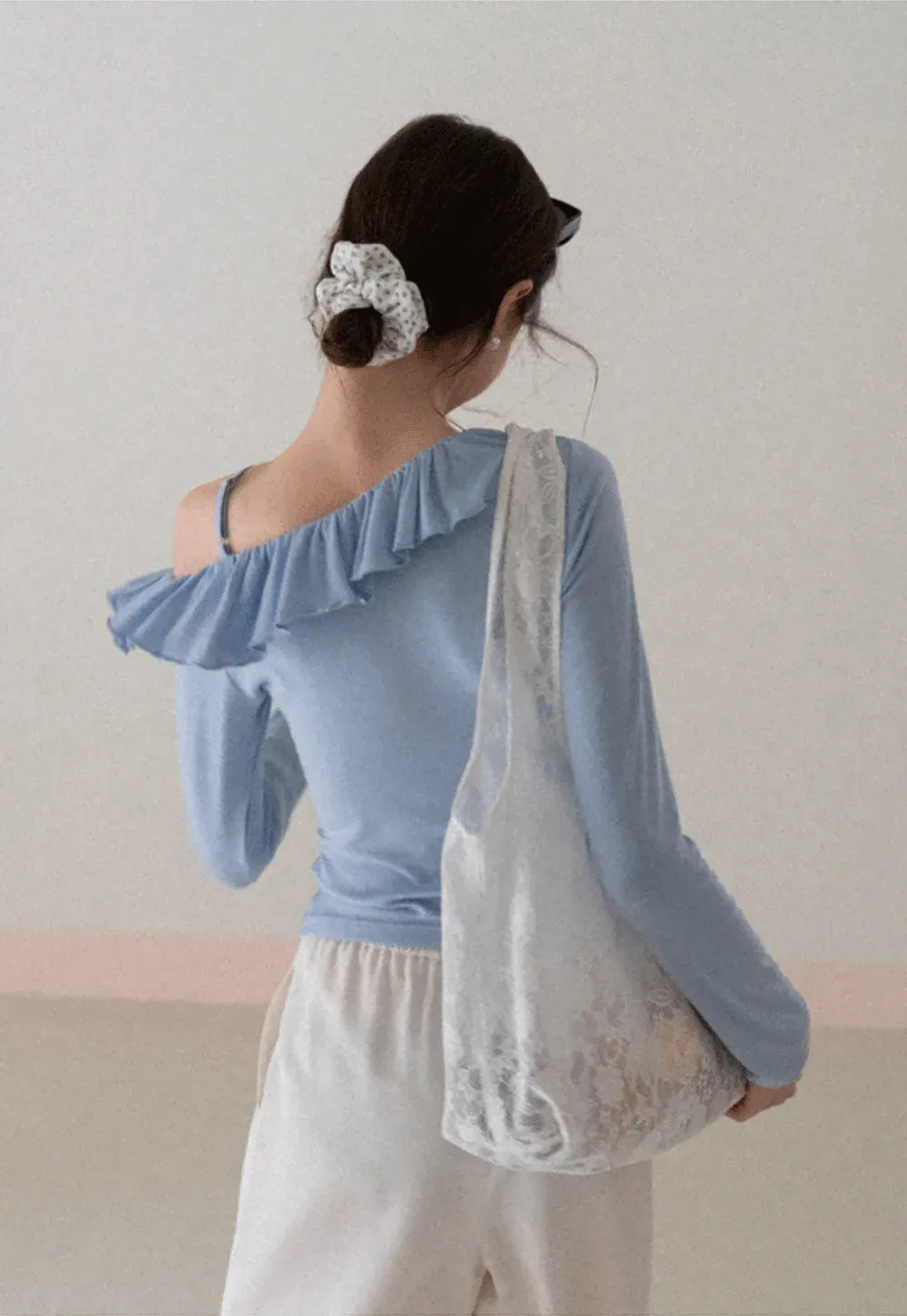 Long Sleeve Top with Ruffled Off Shoulder Design