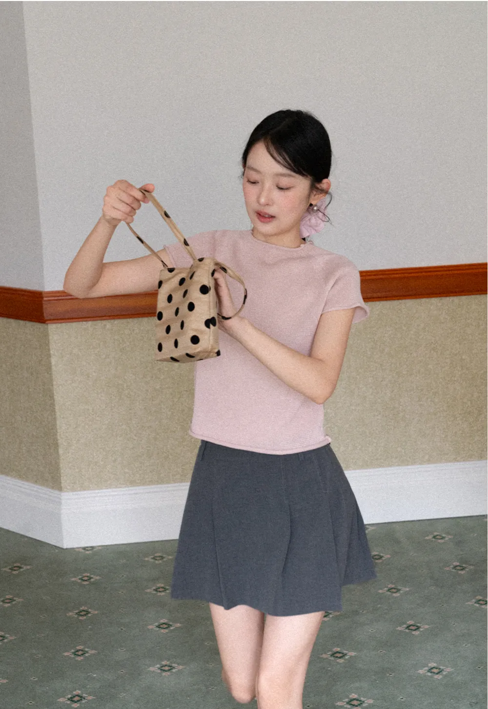 Short Sleeve Ribbed Knit Top with Raglan Sleeves