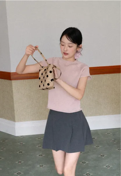 Short Sleeve Ribbed Knit Top with Raglan Sleeves