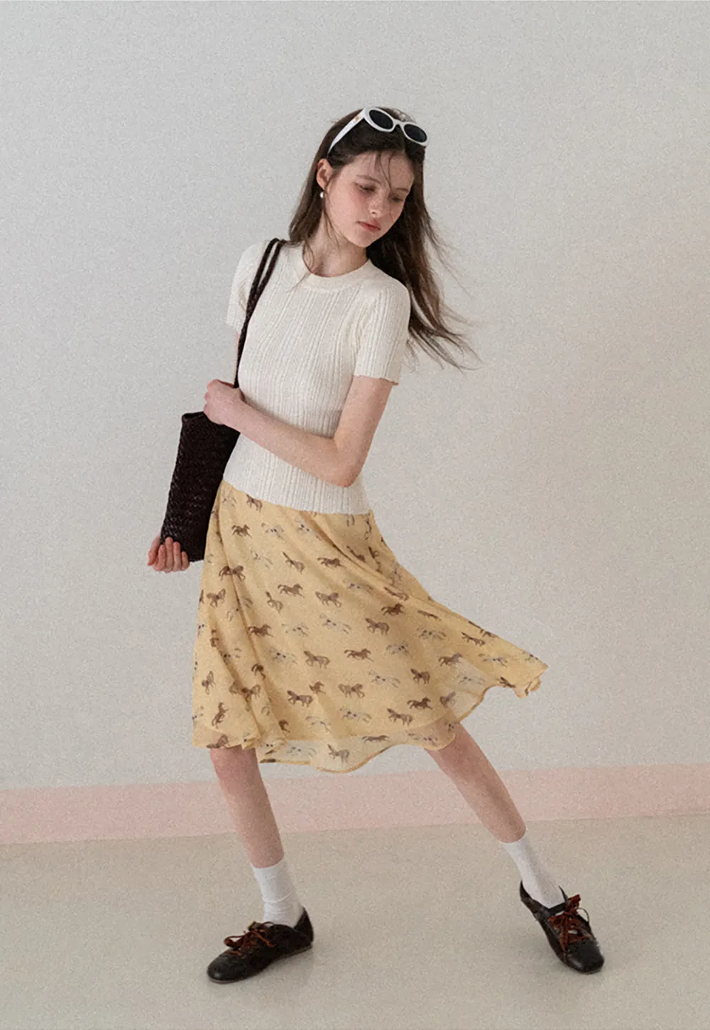 Ribbed Knit Short Sleeve Crew Neck Sweater