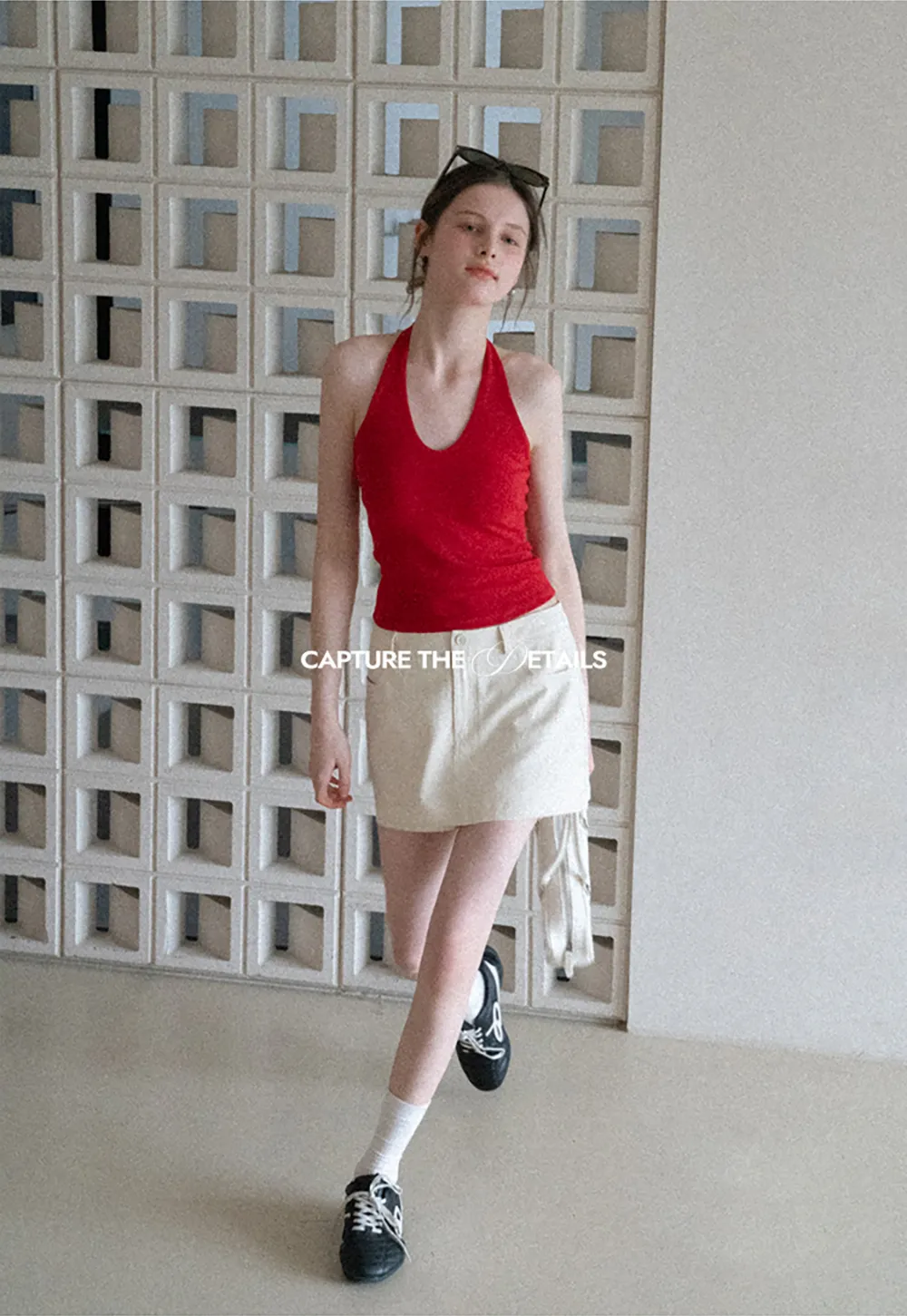 V neck halter tank top with fitted silhouette