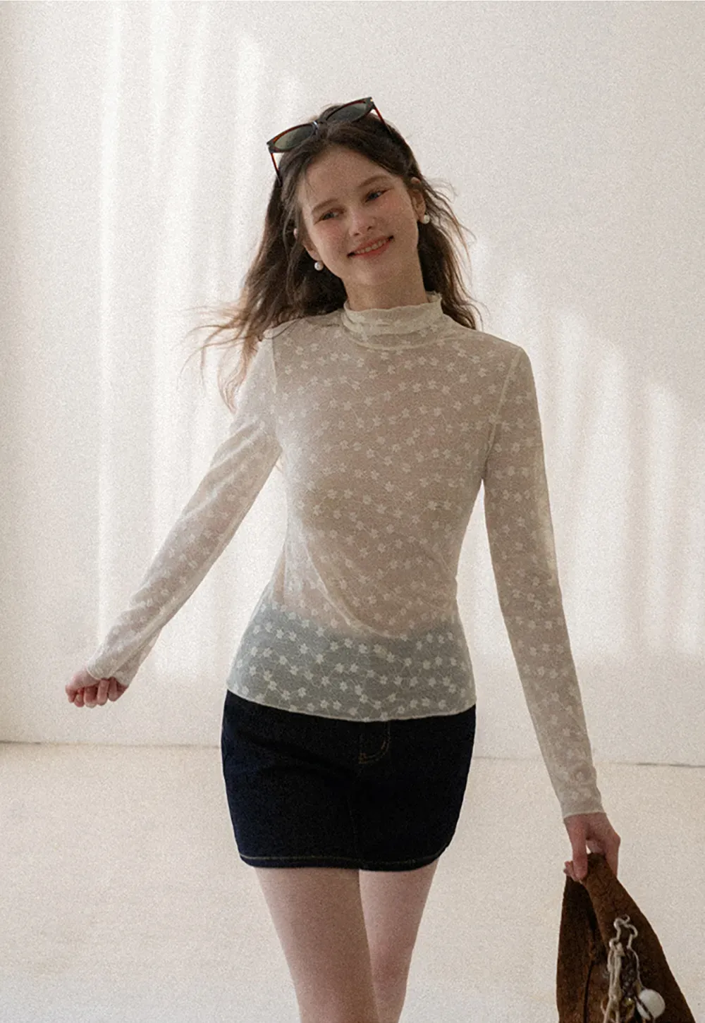 Sheer Star Print Long Sleeve Top