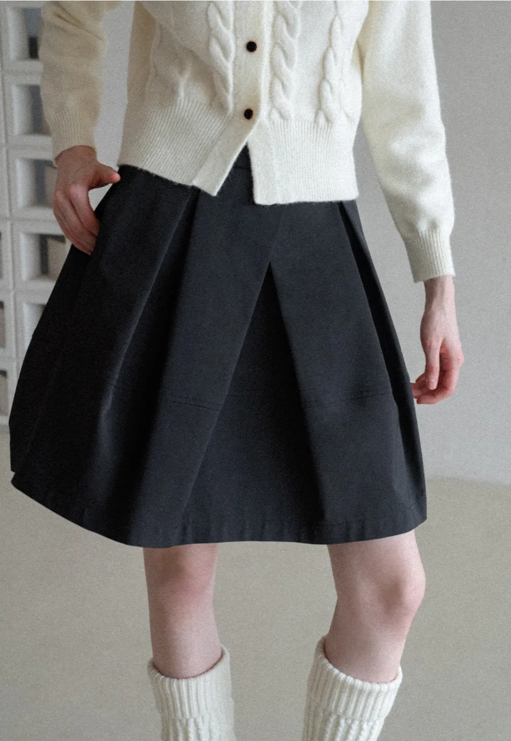 Pleated A Line Mini Skirt with Layered Design