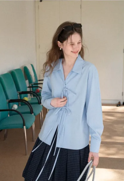 Long sleeve shirt with front tie detail