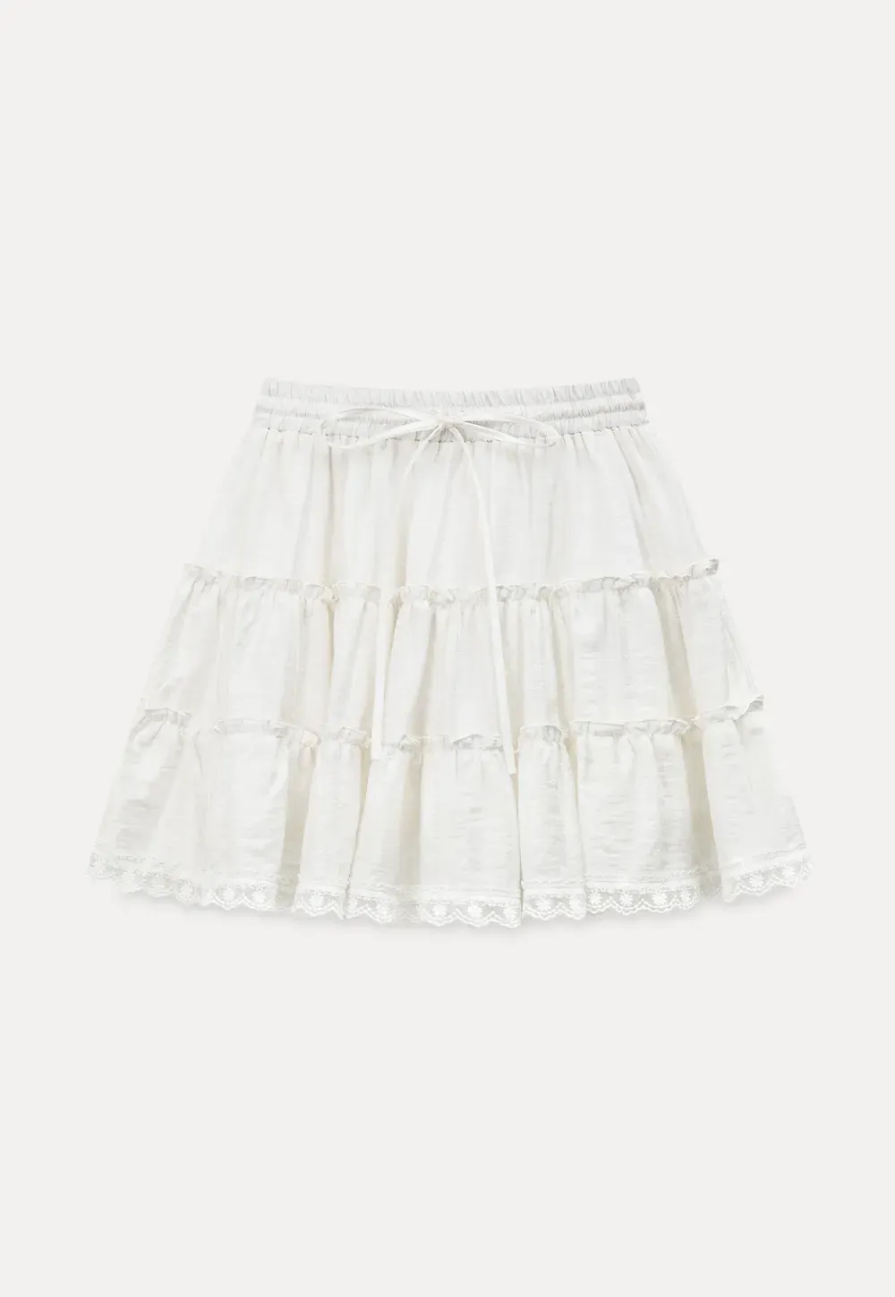 Tiered lace hem drawstring waist skirt