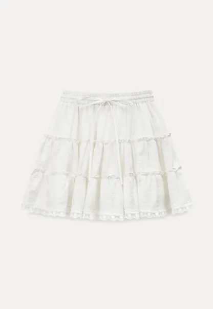 Tiered lace hem drawstring waist skirt