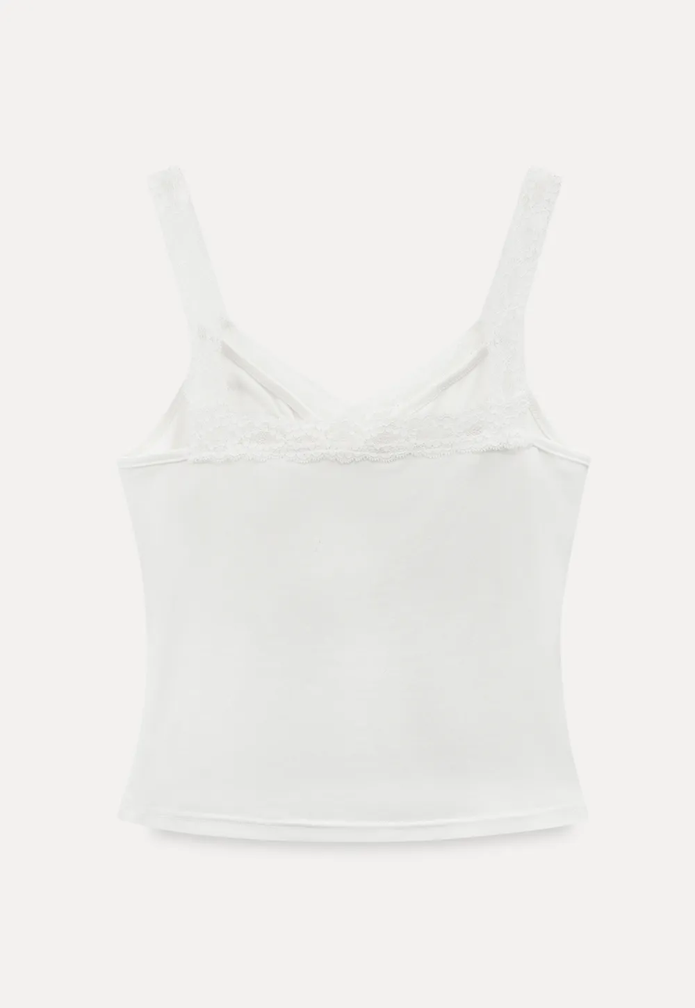 Lace Trimmed V Neck Camisole with Ruched Detail