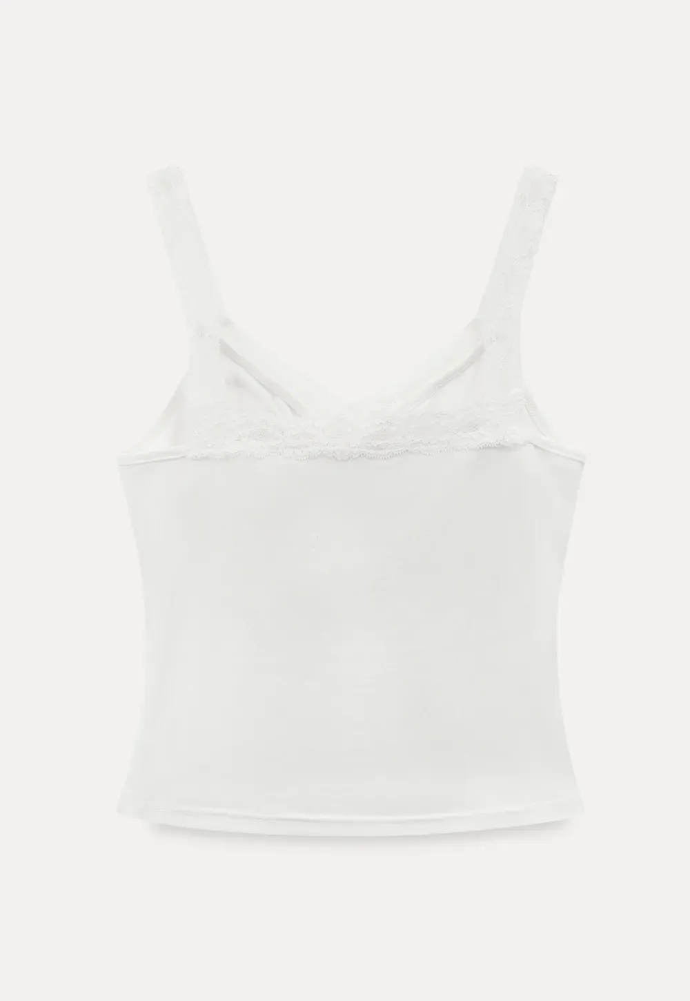 Lace Trimmed V Neck Camisole with Ruched Detail