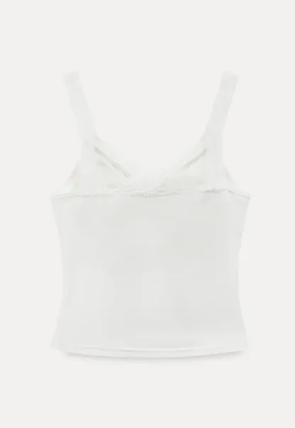 Lace Trimmed V Neck Camisole with Ruched Detail