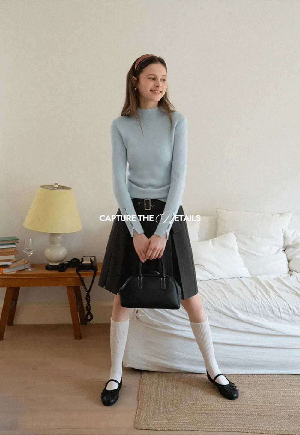 Elegant High Neck Knit Sweater with Button Detail Sleeve