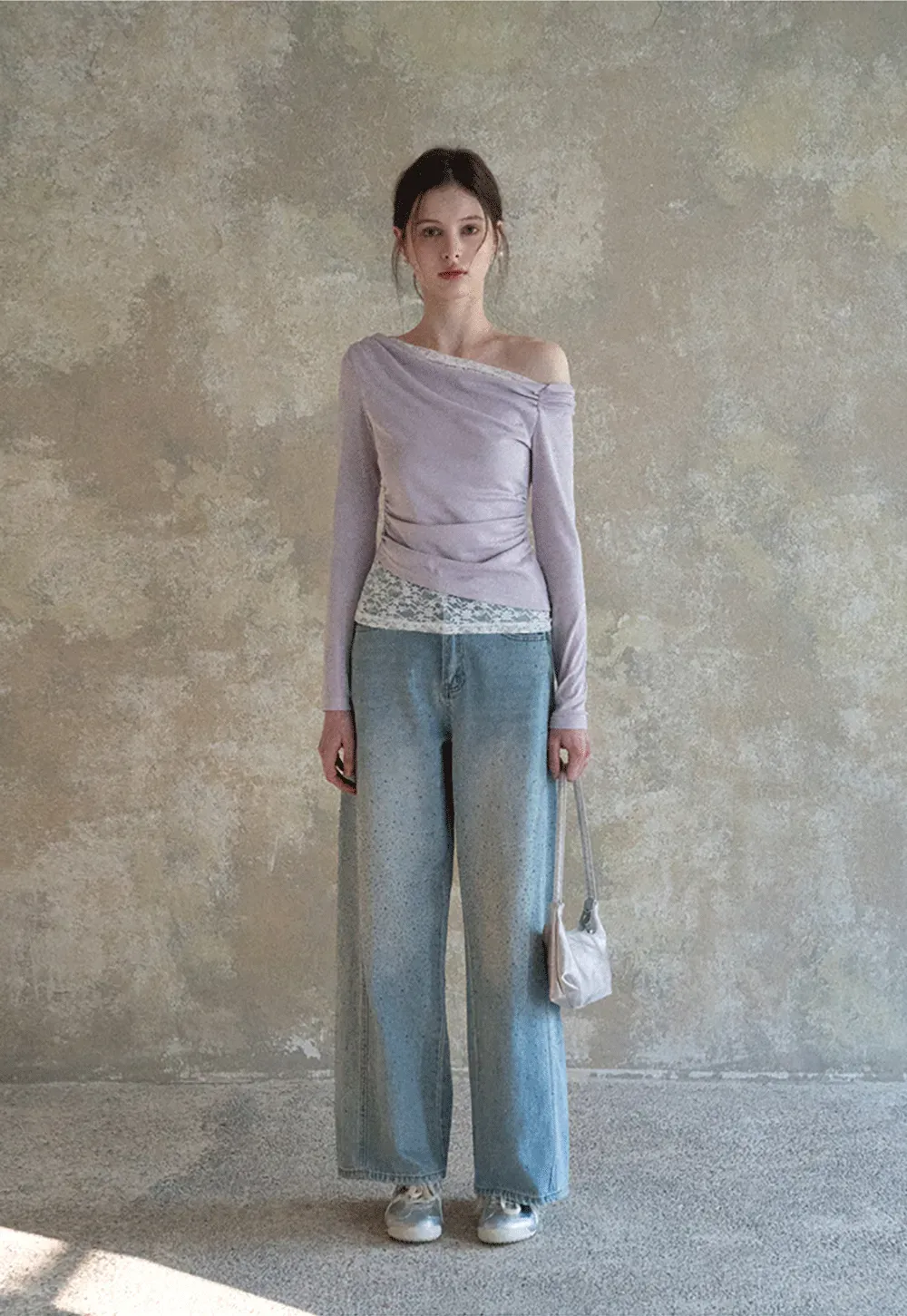 Wide leg jeans with subtle dot embellishments