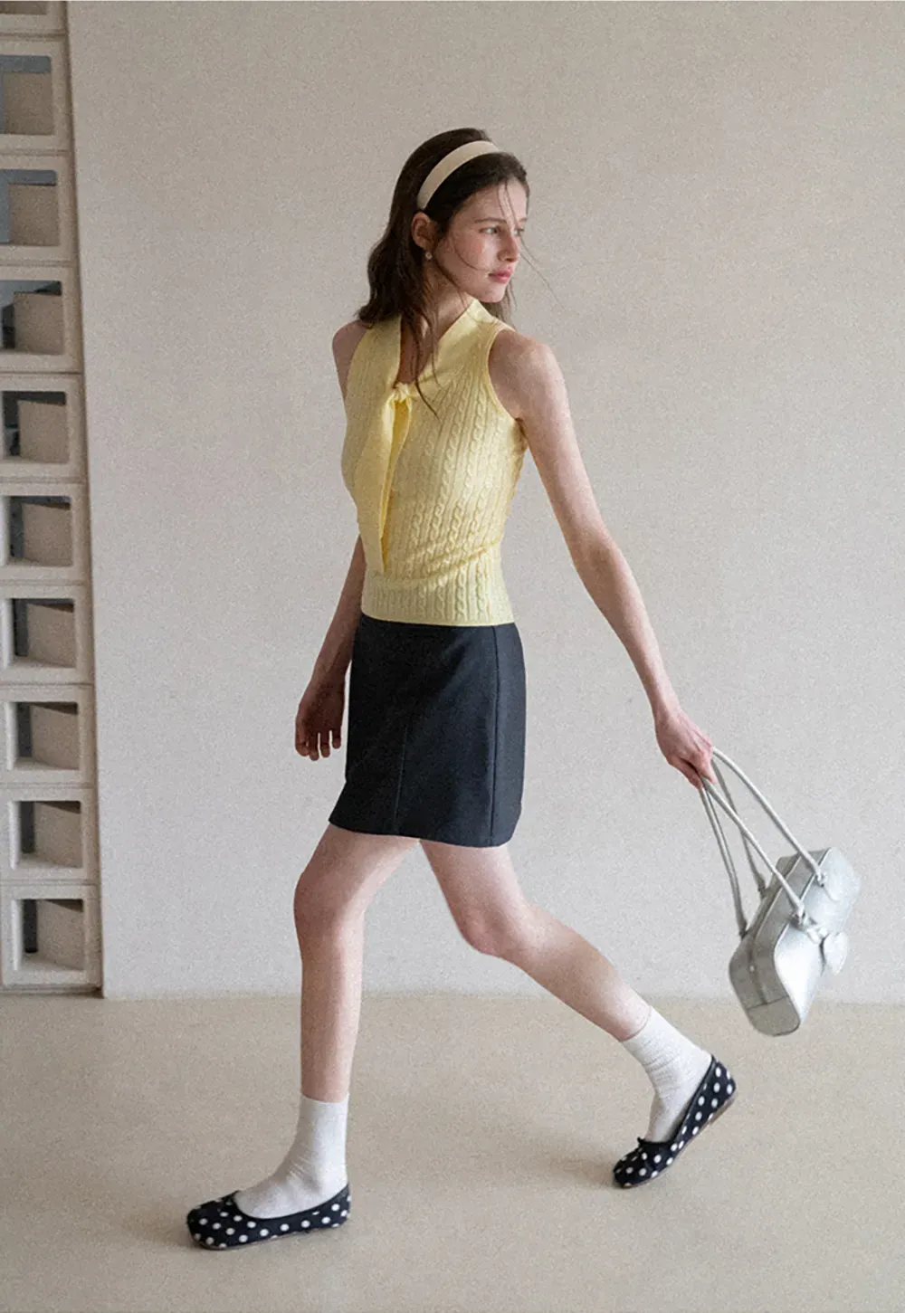 Knit Sleeveless Top with Front Bow Detail