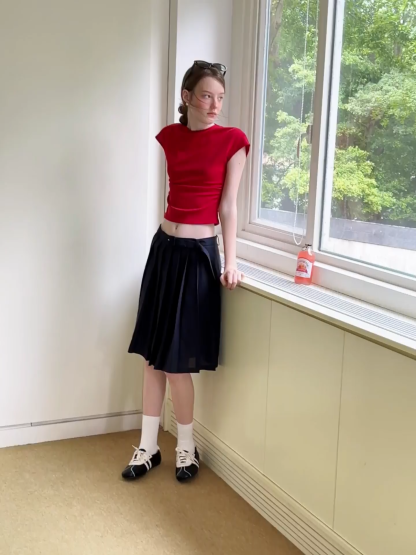 High Waist Pleated A Line Skirt