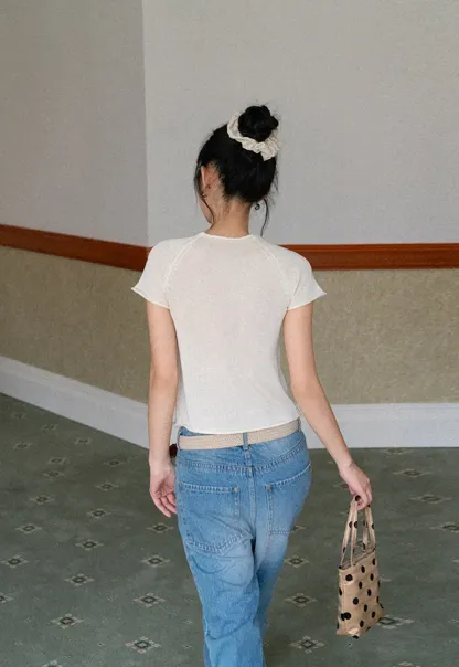 Short Sleeve Ribbed Knit Top with Raglan Sleeves