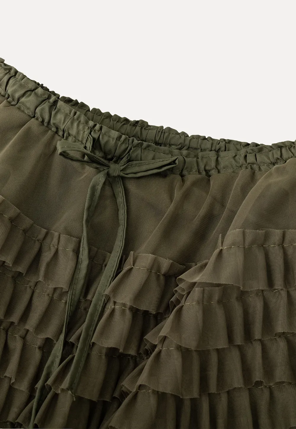 Tiered Ruffled Sheer Skirt with Drawstring Waist