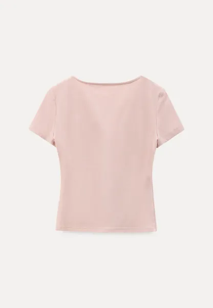 V neck short sleeve button front top