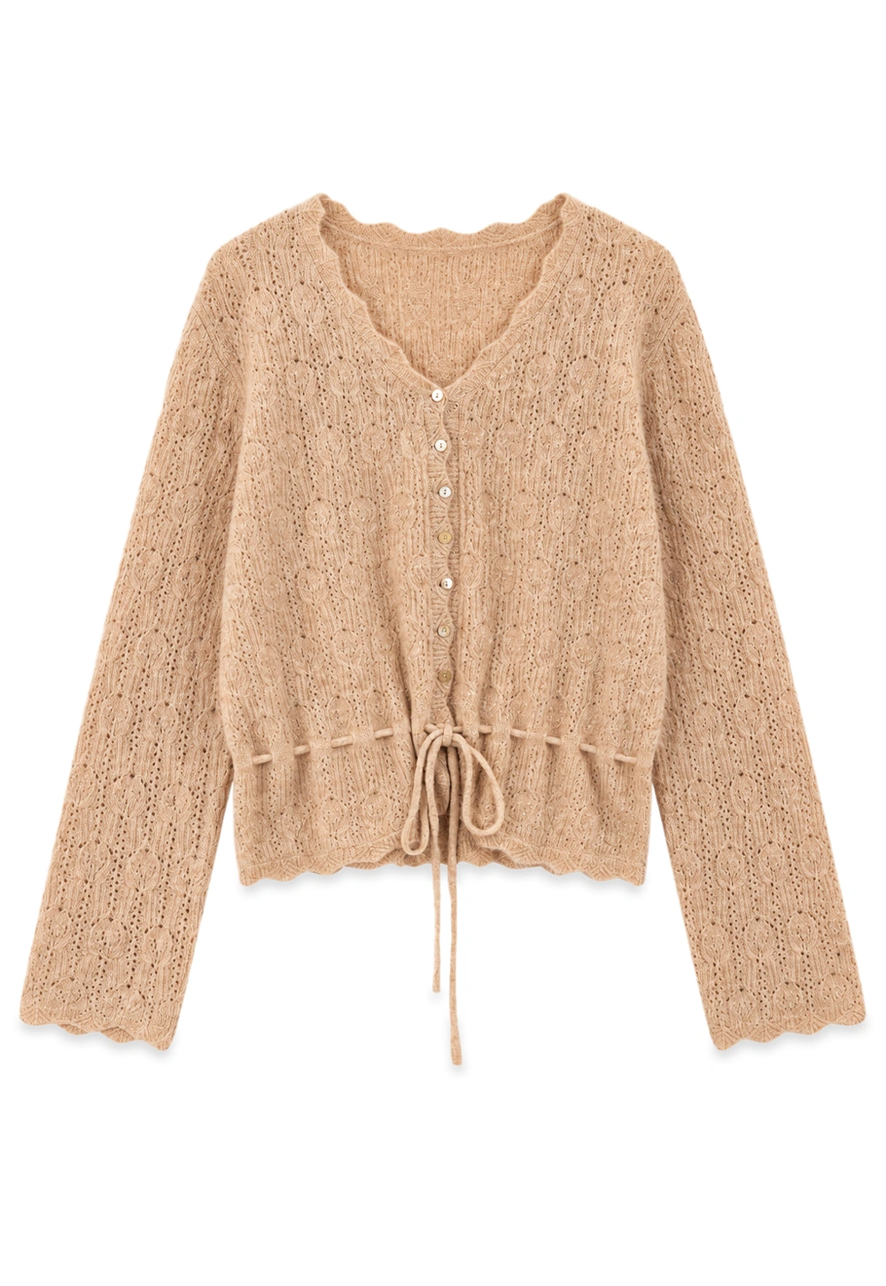 Lace Trim Collar Ribbed Knit Cardigan and T Shirt