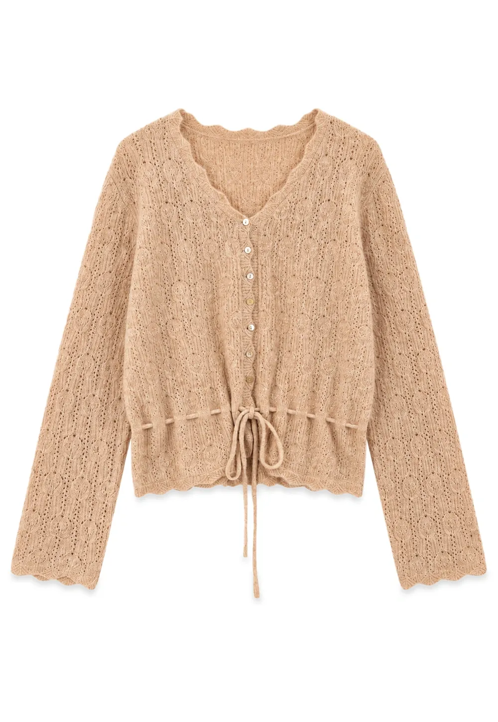 Lace Trim Collar Ribbed Knit Cardigan and T Shirt