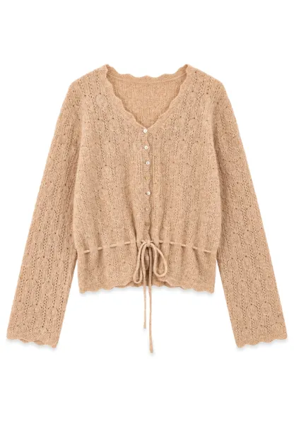 Lace Trim Collar Ribbed Knit Cardigan and T Shirt