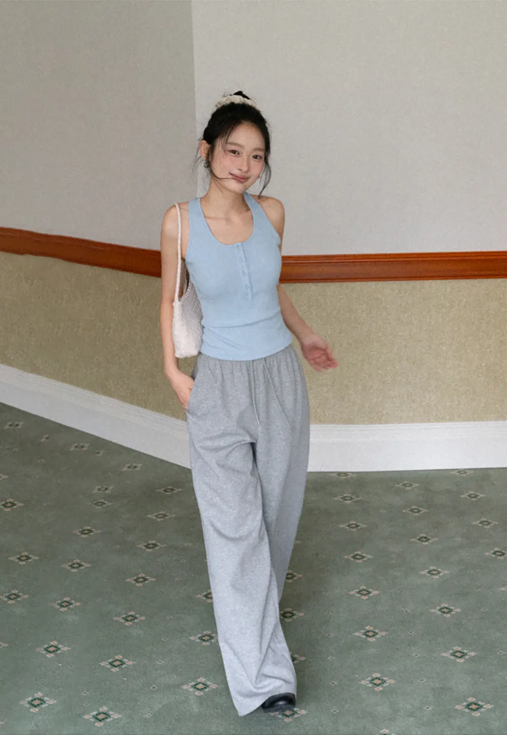 Sleeveless Halter Neck Top with Front Placket