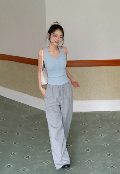 Sleeveless Halter Neck Top with Front Placket