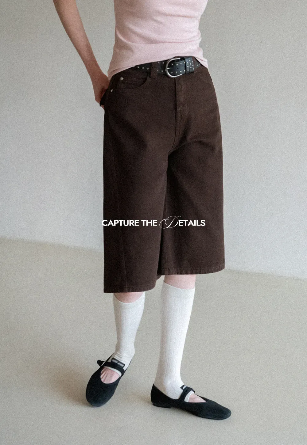 Wide Leg Denim Shorts with Belt and Back Pockets