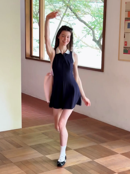 Collar Trim Sleeveless A-Line Dress