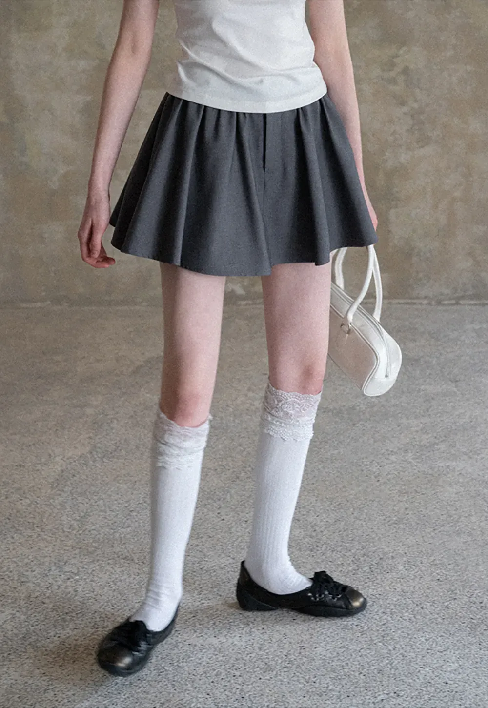 Pleated A-line Mini Skirt with Waistband