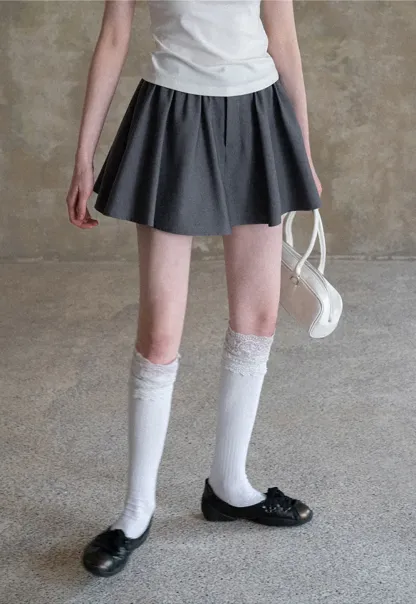 Pleated A-line Mini Skirt with Waistband