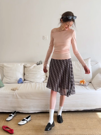 Asymmetrical long sleeve off shoulder top