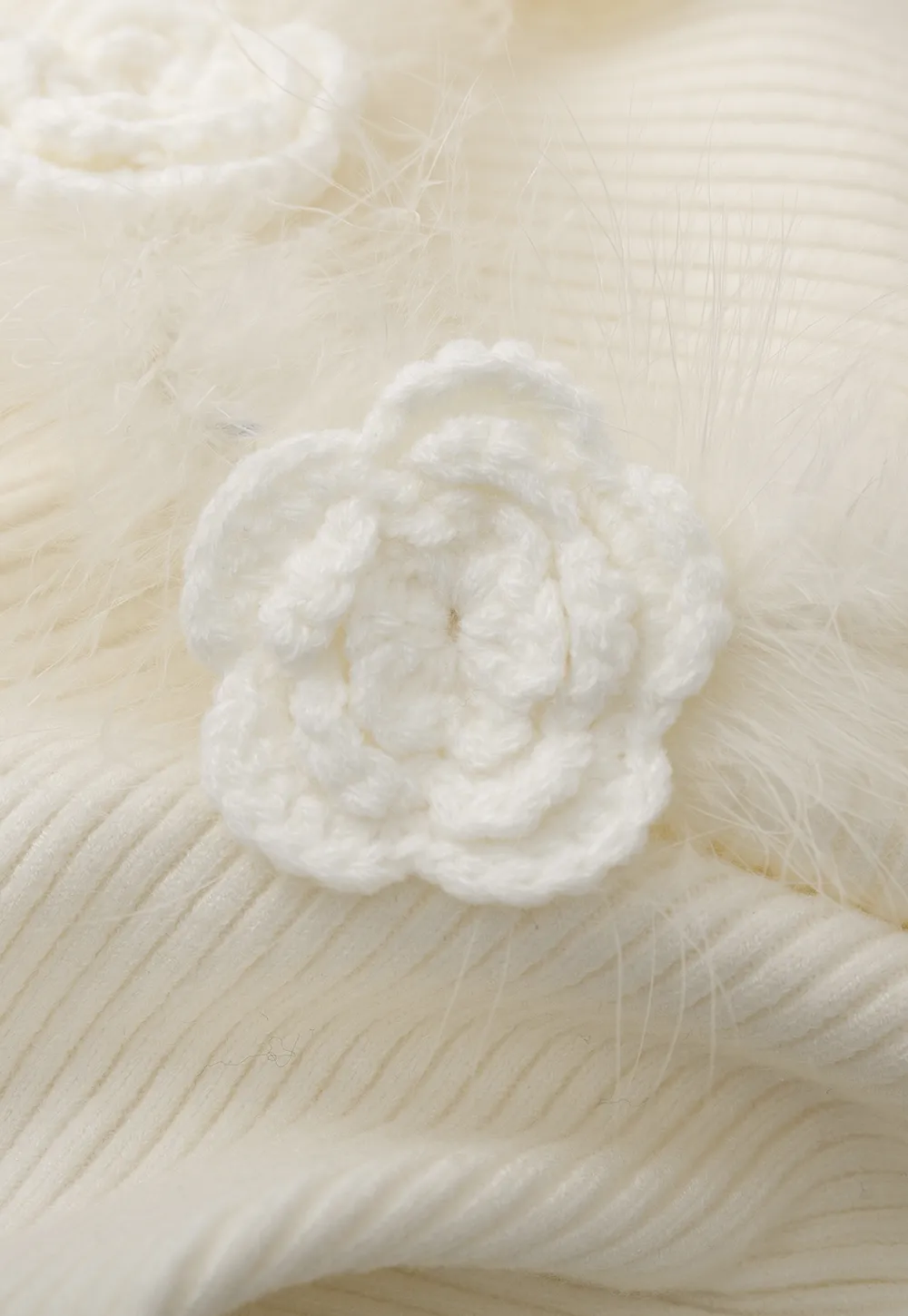 Floral Embellished V Neck Woolen Knit Sweater