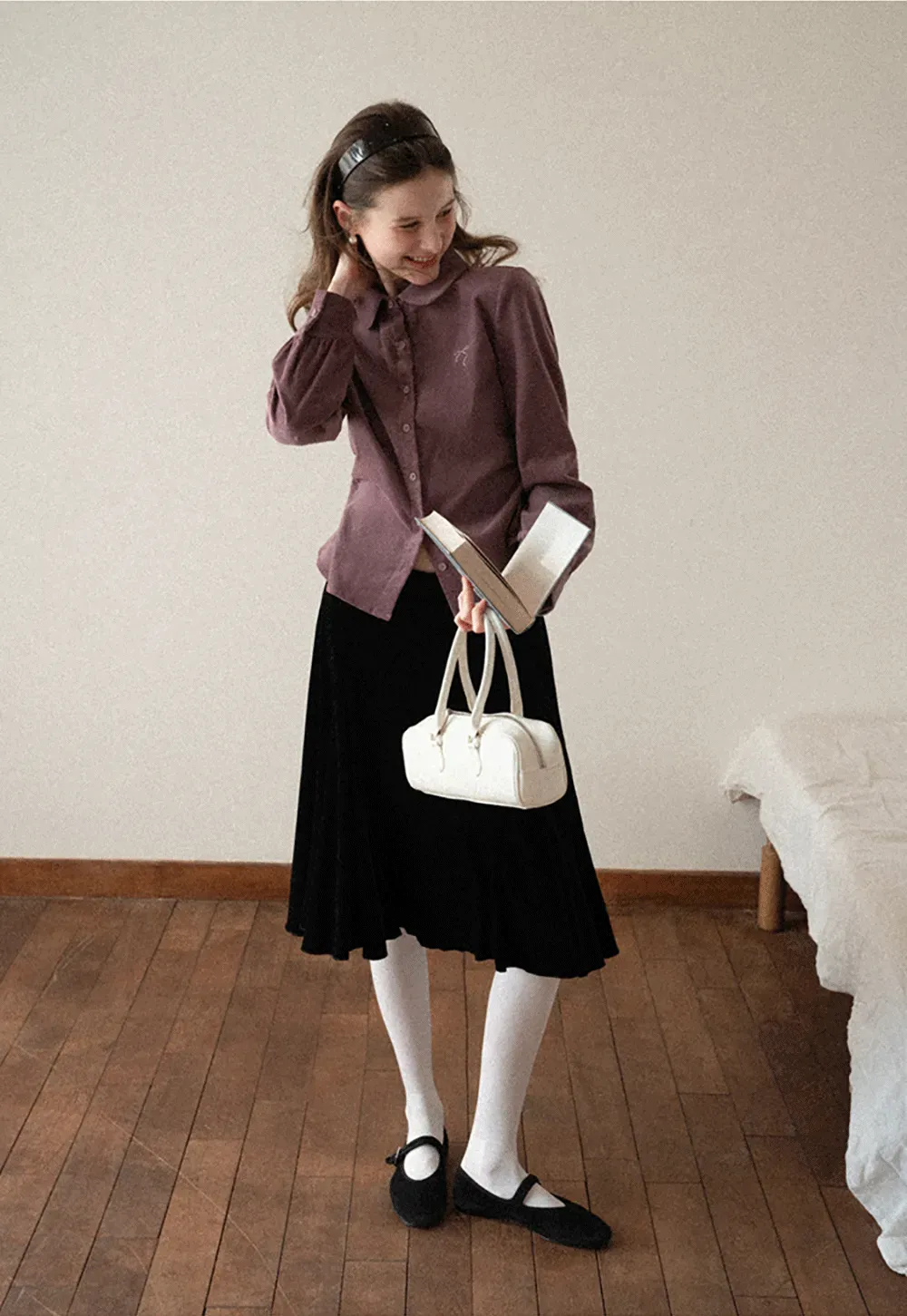 Velvet Pleated Mini Skirt